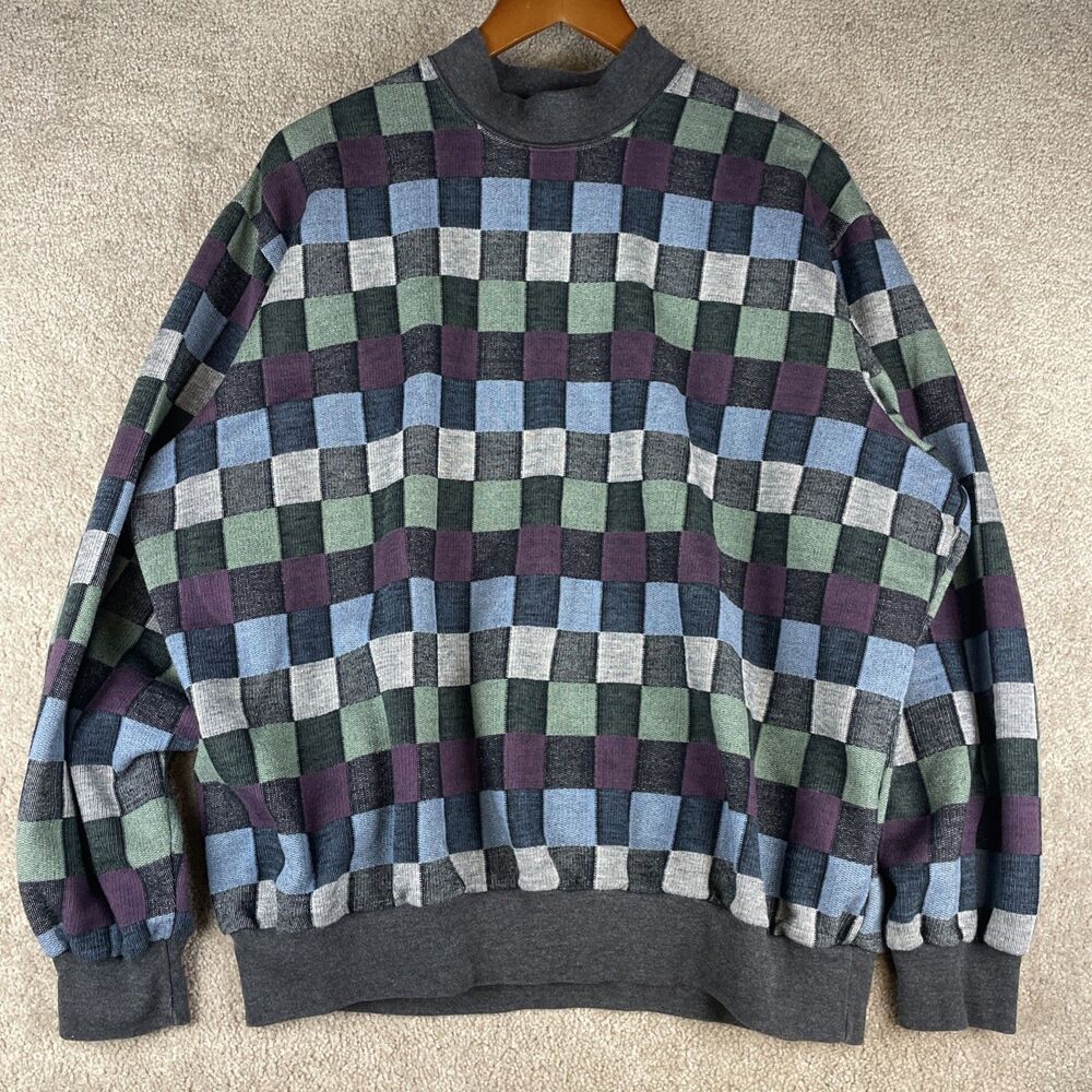 Vintage BonWorth Colorful Checkered Box Turtleneck Sweater Women’s Size XL